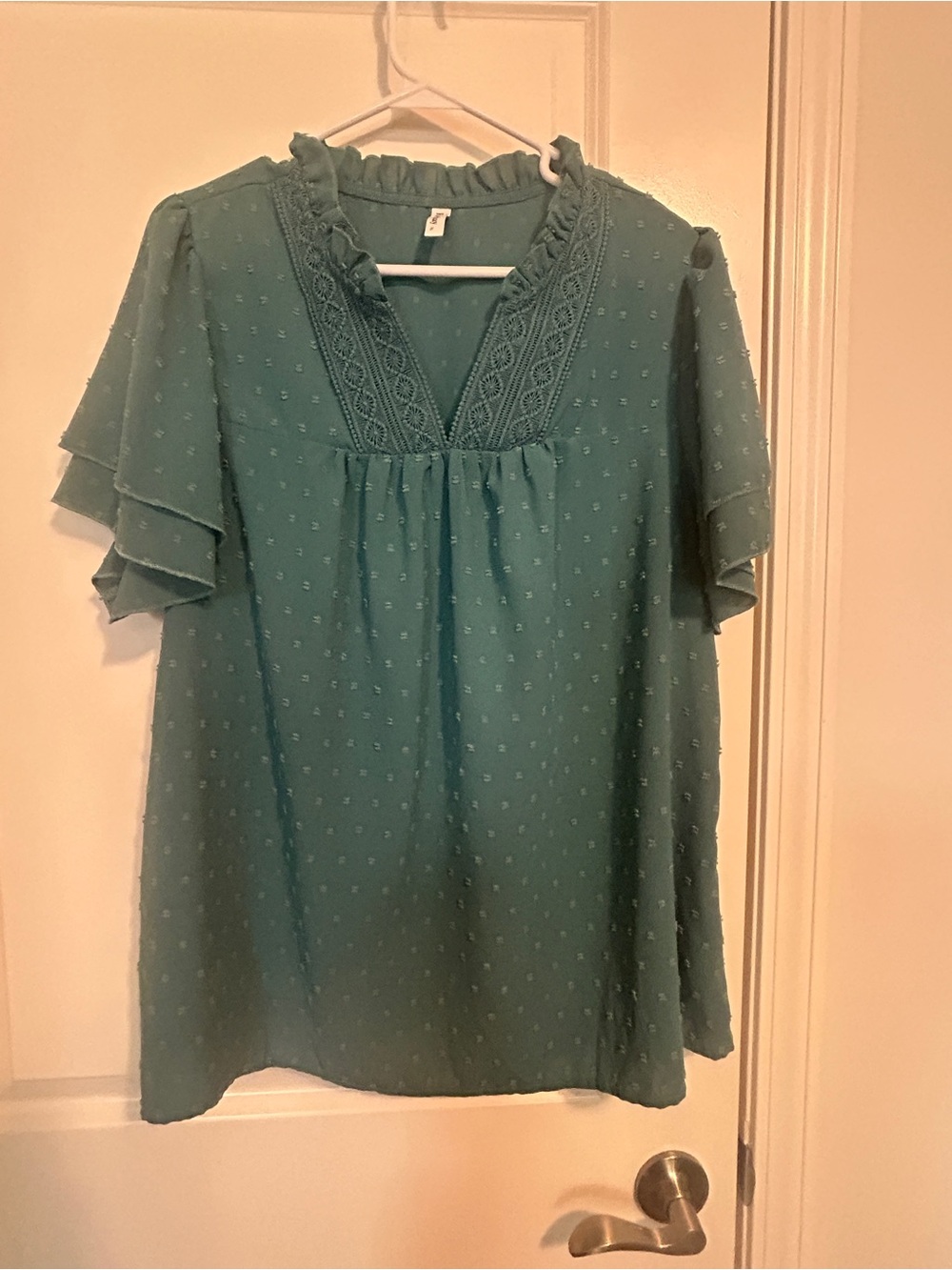 Women’s Teal Ruffled V-Neck Blouse